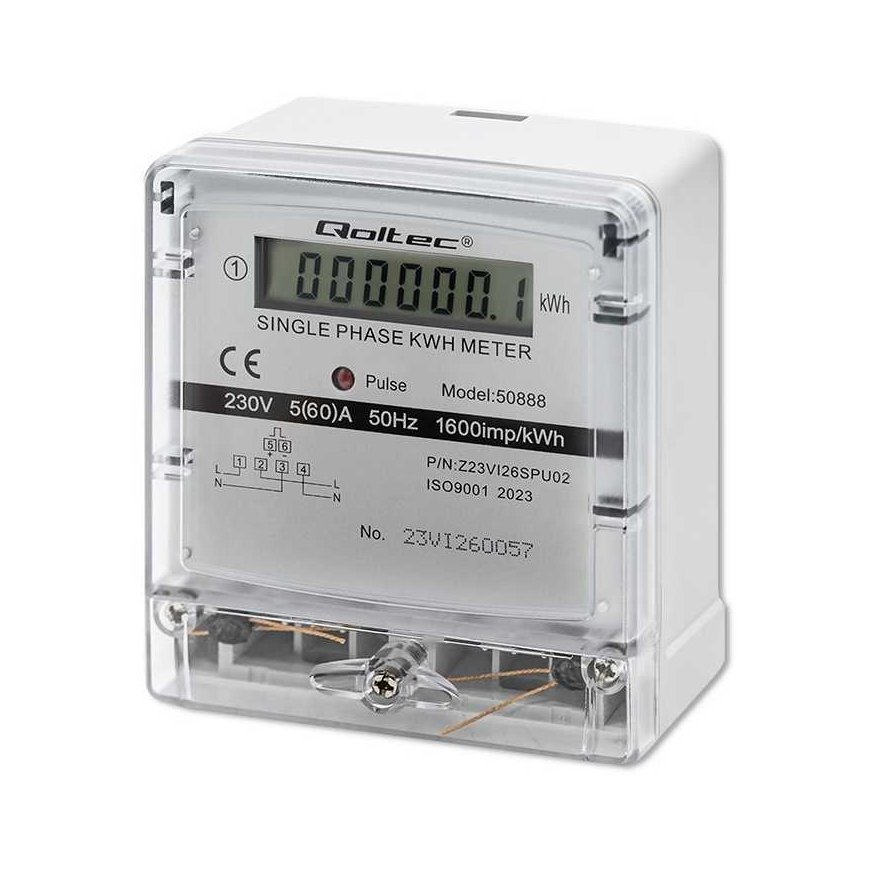 Qoltec Single-phase electronic meter | energy consumption meter | 230v | LCD
