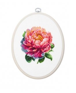 luca S Counted Cross Stitch Kit with Hoop Included Coral Charm Peony 12x12cm SBC205