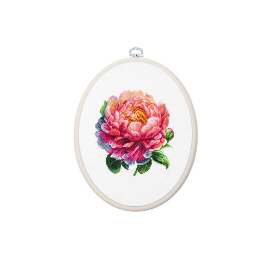 luca S Counted Cross Stitch Kit with Hoop Included Coral Charm Peony 12x12cm SBC205