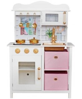 Enero Toys Virtuvė DREWNIANA DLA DZIECI LAMPKA LED 60x30x88,5CM Baltai RÓŻOWA