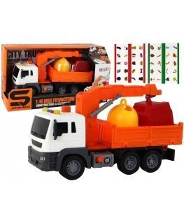 Lean Cars Garbage Truck With Crane Friction Drive Oranžinis 1:16