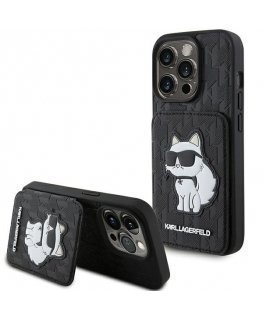 Karl Lagerfeld Saffiano Cardslots and Stand Monogram Choupette Aizsargapvalks Priekš Apple iPhone 15 Pro
