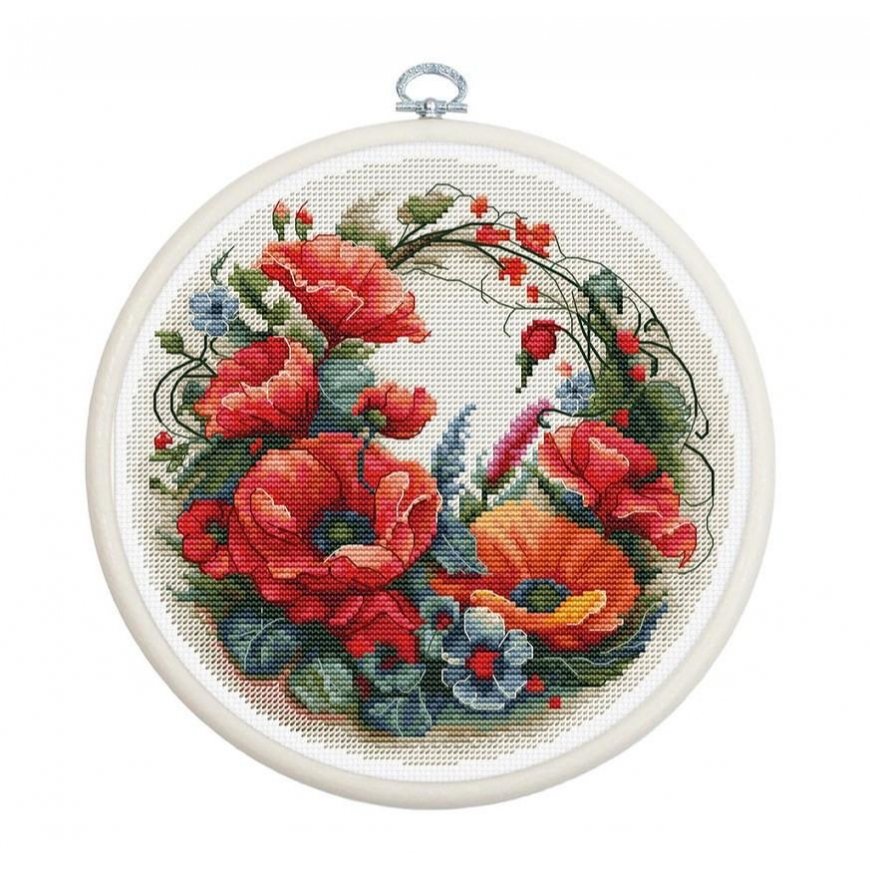 luca S Counted Cross Stitch Kit with Bow Included "Composition with Poppies" 17x17cm SBC209 – 2