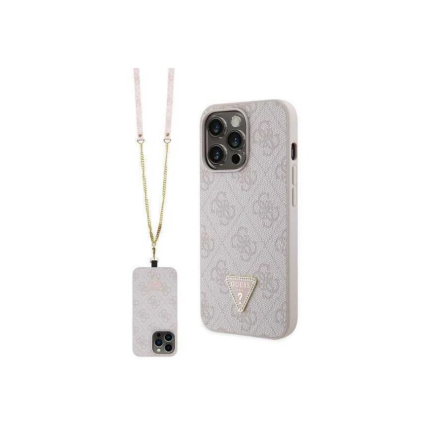 Guess GUHCP13LP4TDSCPP dėklas, skirtas iPhone 13 Pro / 13 - rožinis Crossbody 4G metalinis logotipas