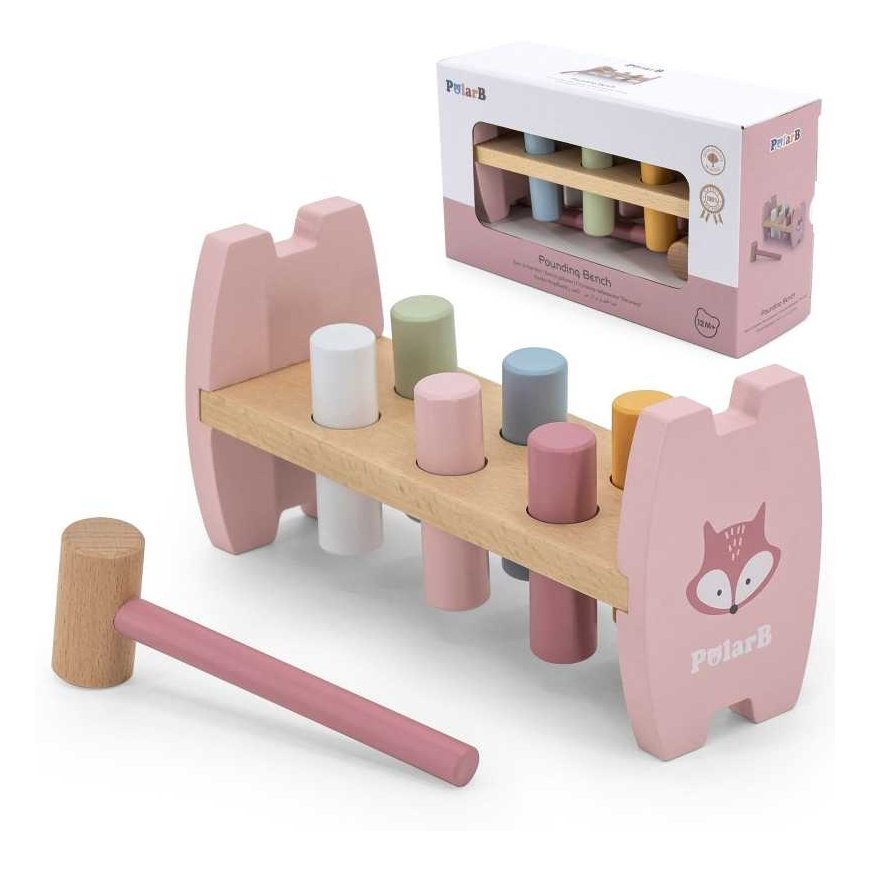 Viga Toys Viga PolarB medinė štampavimo dėlionė su plaktuku Fox Montessori – 5