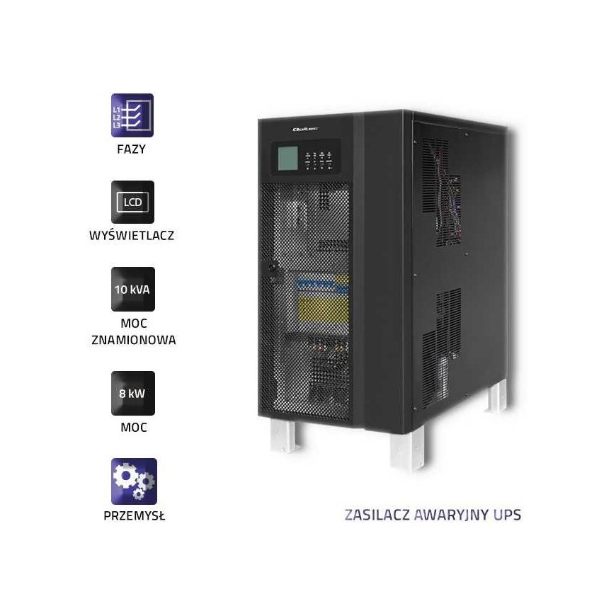 Qoltec 53948 Nepertraukiamo maitinimo šaltinis UPS 3 fazių | 10KVA | 8kW | LCD – 4