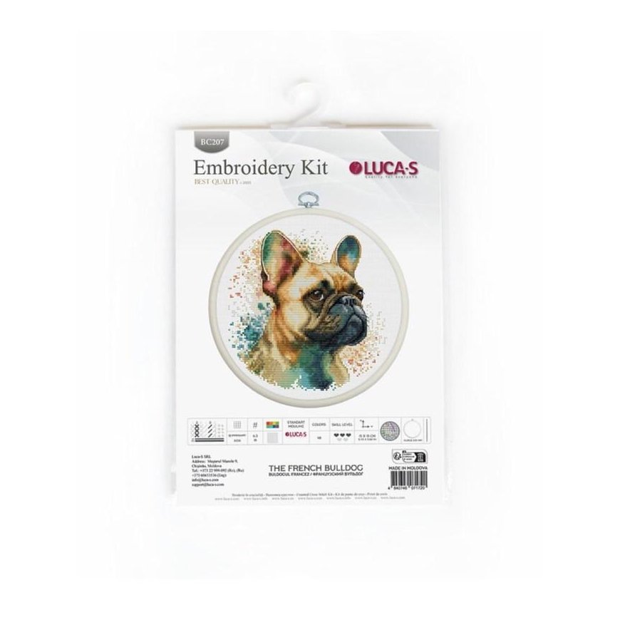 luca S Counted Cross Stitch Kit with Hoop Included French Bulldog 15x15cm SBC207 – 3