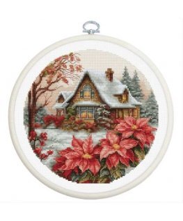 luca S Suskaičiuotas siuvinėjimo kryželiu rinkinys su lanku „Mažas namelis miške“ 17x17cm SBC227