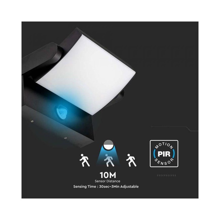 17W LED outdoor wall light, black, 3000K, IP65, with motion sensor – 2
