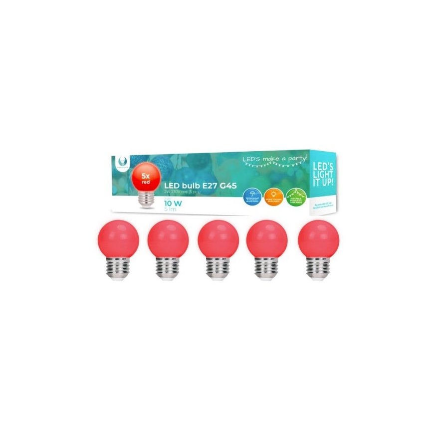 LED Bulb E27 G45 2W 230v red 5pcs Forever Light – 2