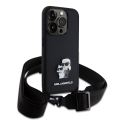 Karl Lagerfeld Saffiano Crossbody Metal Karl and Choupette Case for iPhone 15 Pro Black