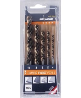 Grąžtas sukamųjų grąžtų rinkinys medienai 4-10mm, 5 vnt. PTM 5, Timber Twist Alpen [0067100005100]