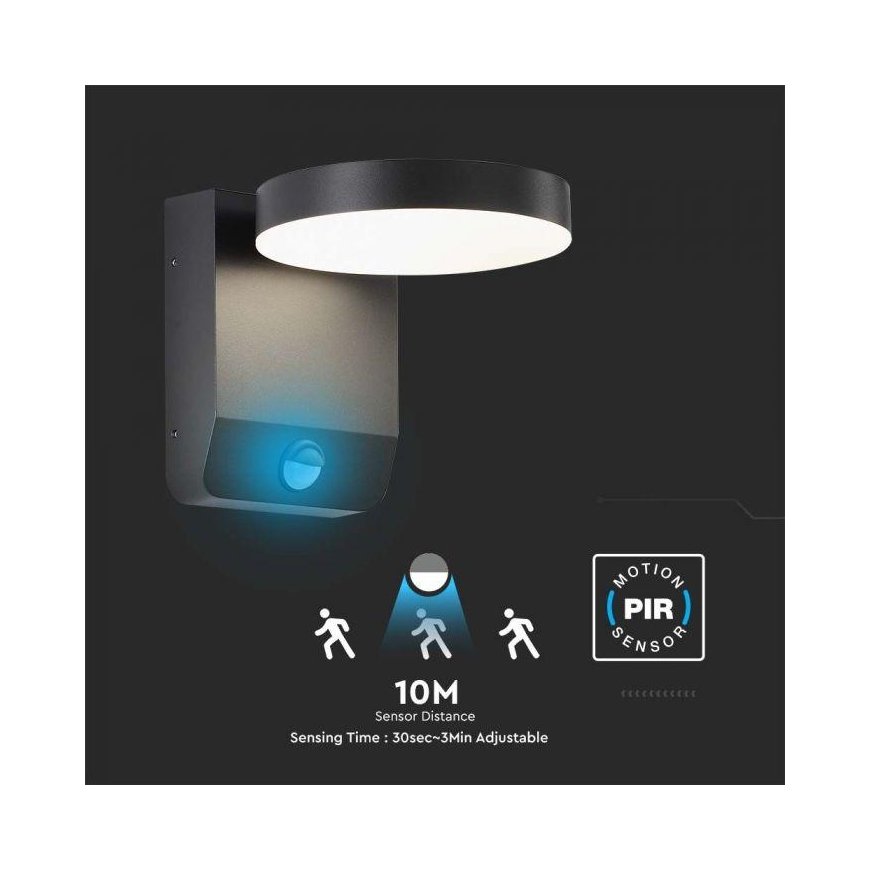 17W LED outdoor wall light, black, 4000K, IP65, with motion sensor – 3