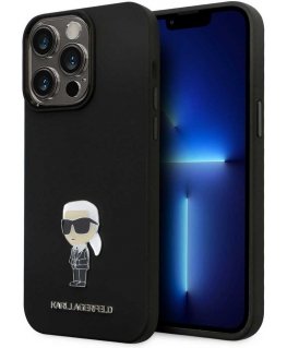 Karl Lagerfeld skystas silikoninis metalinis Ikonik dėklas, skirtas iPhone 15 Pro Max Juodas