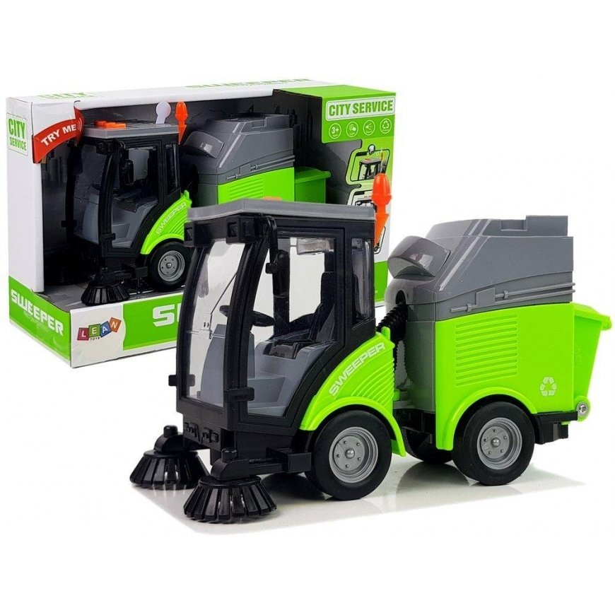 Lean Cars Garbage sweeper with sounds and moving parts friction gear 1:16