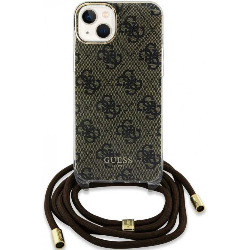 Case Guess IML 4G Printed Crossbody Case for iPhone 15 Brown