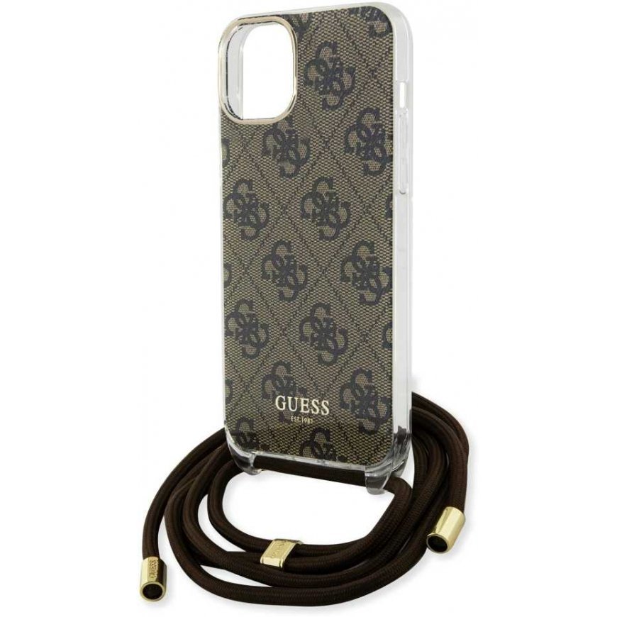 Case Guess IML 4G Printed Crossbody Case for iPhone 15 Brown – 4