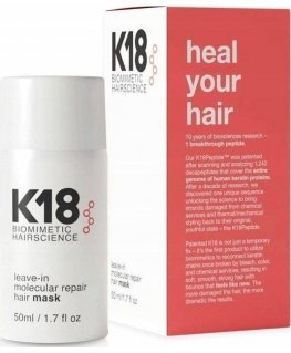 K18 Nenuplaunamas Molecular Atstatomasis Plaukų kaukė nenuplaunama molekulinė atkuriamoji plaukų kaukė, 50 ml