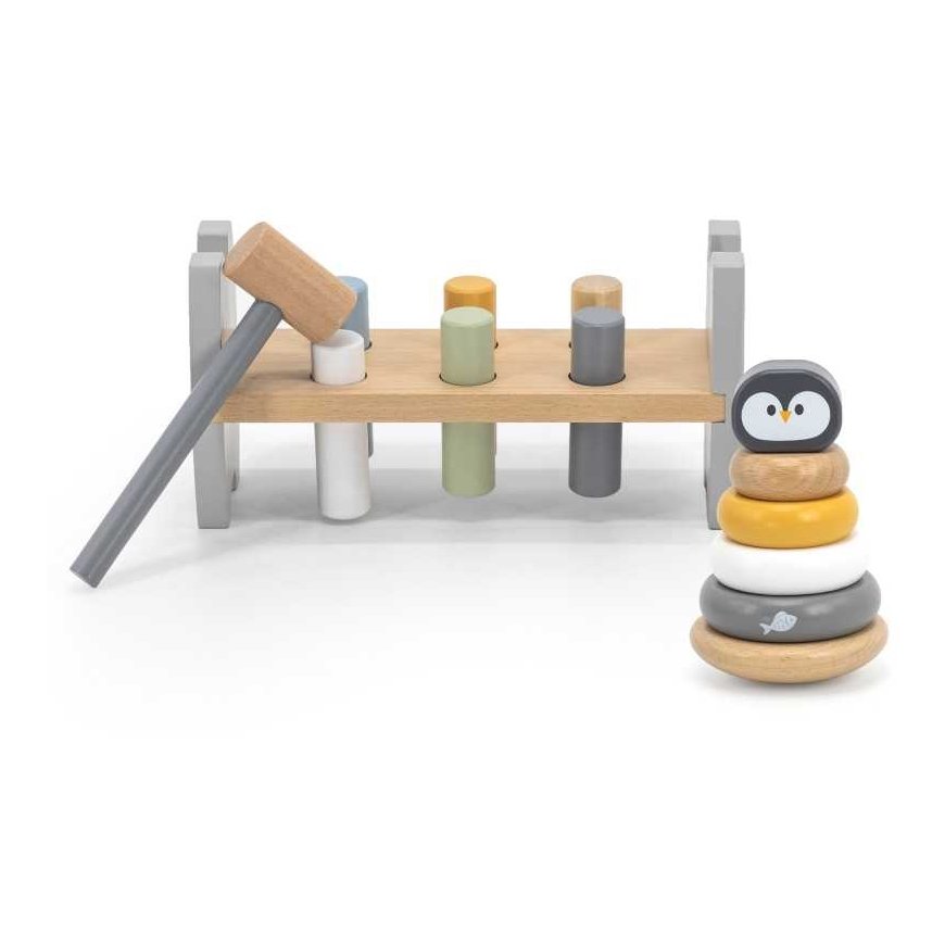 Viga Toys VIGA PolarB Rinkinys medinė piramidė + Punch Su su plaktuku pingvinu Montessori – 2