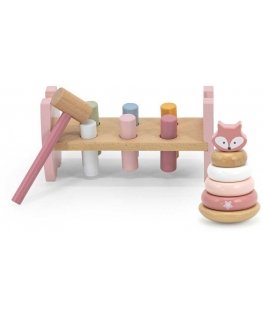 Viga Toys VIGA PolarB Set wooden pyramid + Punch with hammer Fox Montessori