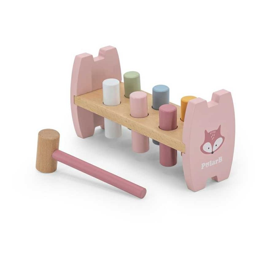 Viga Toys VIGA PolarB Set wooden pyramid + Punch with hammer Fox Montessori – 3