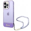 Guess GUHCP14LHGCOHU iPhone 14 Pro 6.1" purpurinė/violetinė kieta dėklas Translucent Pearl Strap