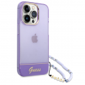 Guess GUHCP14LHGCOHU iPhone 14 Pro 6.1" purpurinė/violetinė kieta dėklas Translucent Pearl Strap