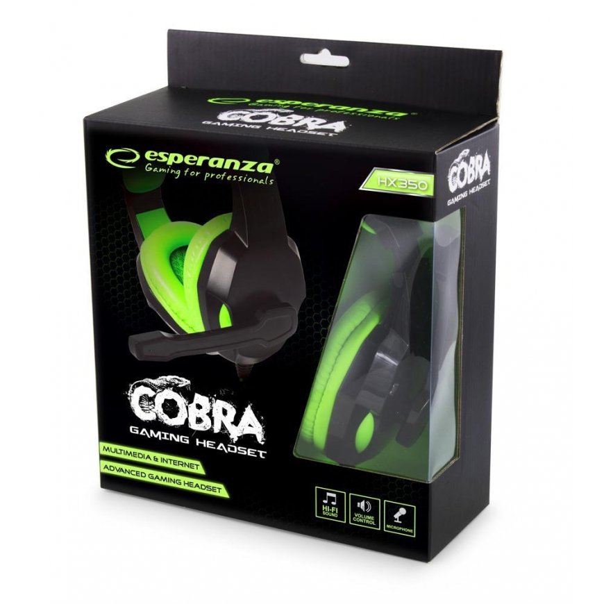 Žaidimų ausinės Esperanza Cobra EGH350G, 2x 3.5mm, Juoda-žalia – 3