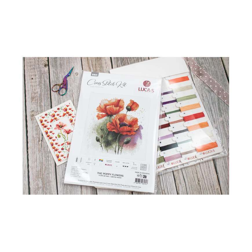 luca S Counted Cross Stitch Kit "Poppy Flowers" 21x21 cm SB7024