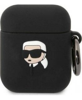 Karl Lagerfeld Dėklas Karl Lagerfeld KLA2RUNIKK Apple AirPods 2/1 cover juoda/juodas silikoninis Karl Head 3D