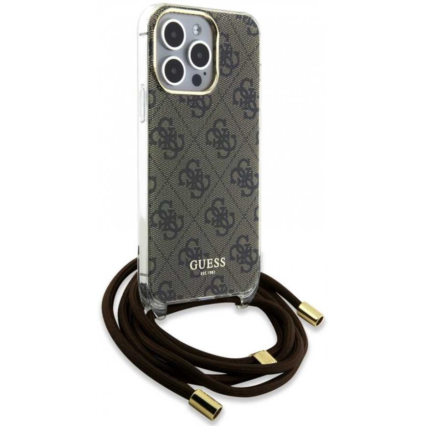 Case Guess IML 4G Printed Crossbody Case for iPhone 15 Pro Brown – 2