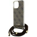 Dėklas Guess IML 4G Printed Crossbody Case for iPhone 15 Pro Brown