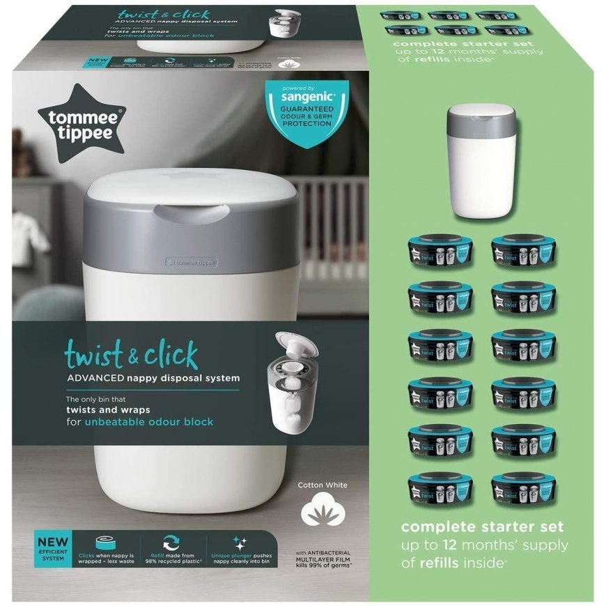 TOMMEE TIPPEE TWIST AND CLICK ADVANCED SAUSKELNIŲ KONTEINERIO IR 12 VNT. KASEČIŲ RINKINYS, Baltas – 3