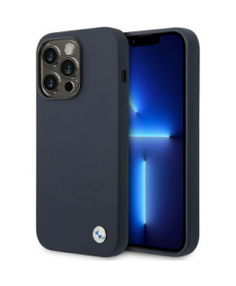 Case BMW BMHMP14XSILNA iPhone 14 Pro Max 6.7" dark blue / dark blue silicone metal logo MagSafe