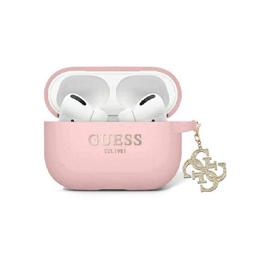 Dėklas Mercedes Guess case for Airpods Pro 2 GUAP2LECG4P pink Silicone 4G Strassed Charm
