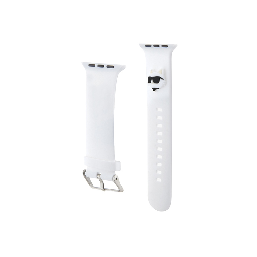 Karl Lagerfeld Strap KLAWLSLCNH Apple Watch 42|44|45|49mm white|white strap 3D Rubber Choupette Head – 3