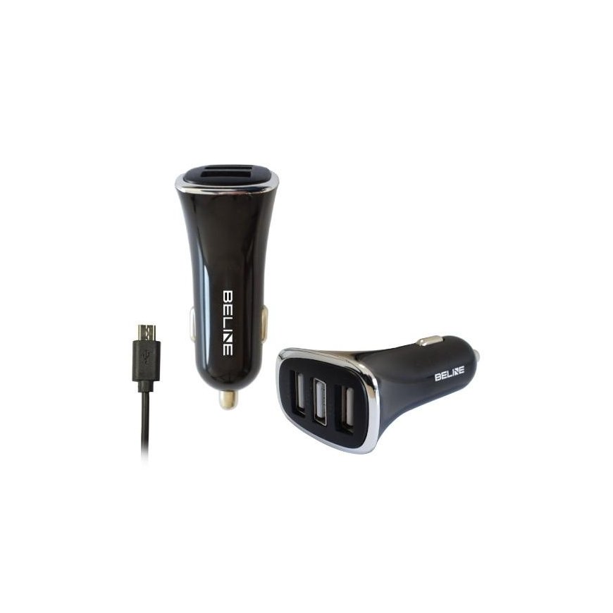 Beline Įkroviklis samochodowa 3xUSB + microUSB 4A juoda