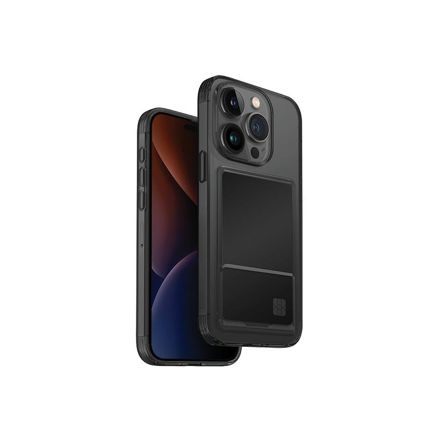 Uniq Air Fender ID dėklas iPhone 15 Pro Max 6.7" pilkai/rūkytai pilkai atspalvio Cardslot