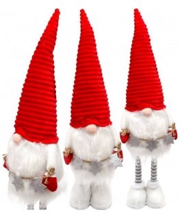 Saska Christmas MIKOŁAJ DEKORACYJNY ZE SREBRNYMI GWIAZDKAMI NA TELESKOPOWYCH NOGACH 50-70CM WHITE