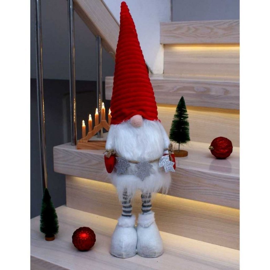 Saska Christmas MIKOŁAJ DEKORACYJNY ZE SREBRNYMI GWIAZDKAMI NA TELESKOPOWYCH NOGACH 50-70CM BALTA – 3