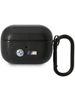Dėklas BMW BMAP22PVTK AirPods Pro dangtelis juodas/juodas Odinė išlenkta linija