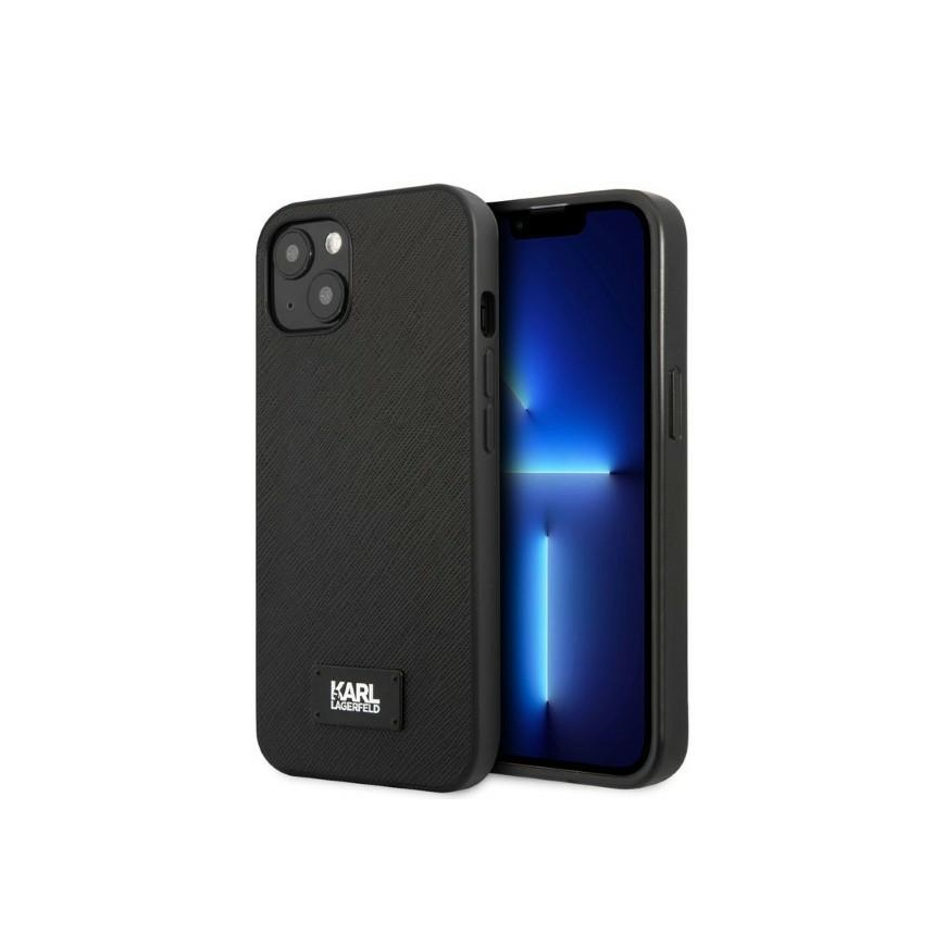 Karl Lagerfeld Karl Lagerfeld KLHCP13SSFMP2K iPhone 13 mini 5.4 inch Hard Case Black/Black Saffiano Plaque