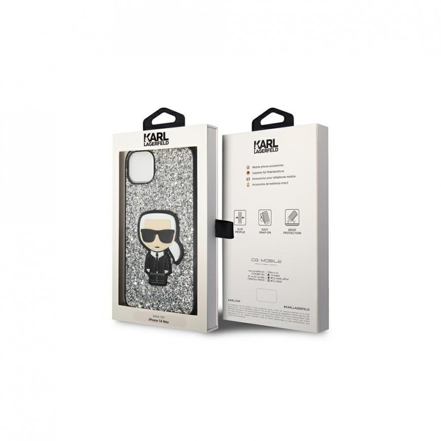 Dėklas Karl Lagerfeld KLHCP14MGFKPG iPhone 14 Plus 6,7 colio kieto korpuso sidabro / sidabro blizgučių ikonėlės – 5