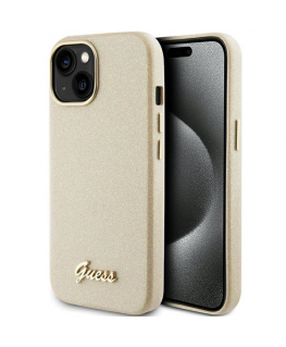Guess Glitter Glossy Script case for iPhone 15 - gold