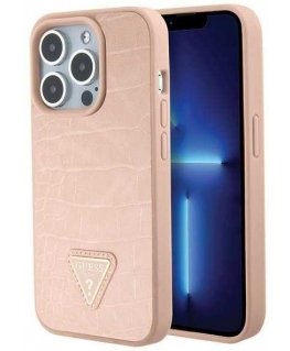 Case Guess Croco Triangle Metal Logo case for iPhone 15 Pro - pink