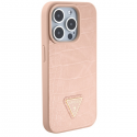 Dėklas Guess Croco Triangle Metal Logo case for iPhone 15 Pro - pink Dėklas Guess Croco Triangle Metal Logo case for iPhone 15 Pro - pink
