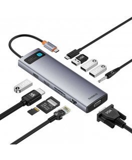 Hub 11in1 Baseus StarJoy Metal Glam Series, USB-C to HDMI + VGA + 3 x USB 3.0 + USB 2.0 + USB-C PD + RJ45 + SD/TF +3.5 mm