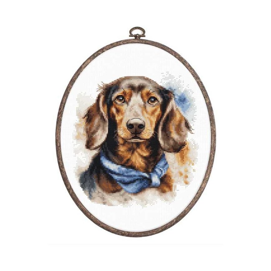 luca S Counted Cross Stitch Kit with Hoop Included "Dachshund" 16x17cm SBC222