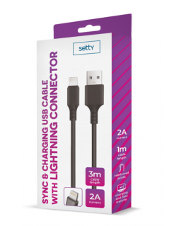 Setty cable USB - Lightning 3,0 m 2A black NEW