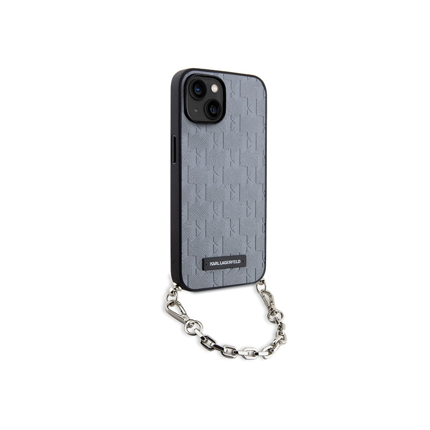 Karl Lagerfeld case for iPhone 14 6.1" KLHCP14SSACKLHPG silver hardcase Saffiano Mono Chain – 3
